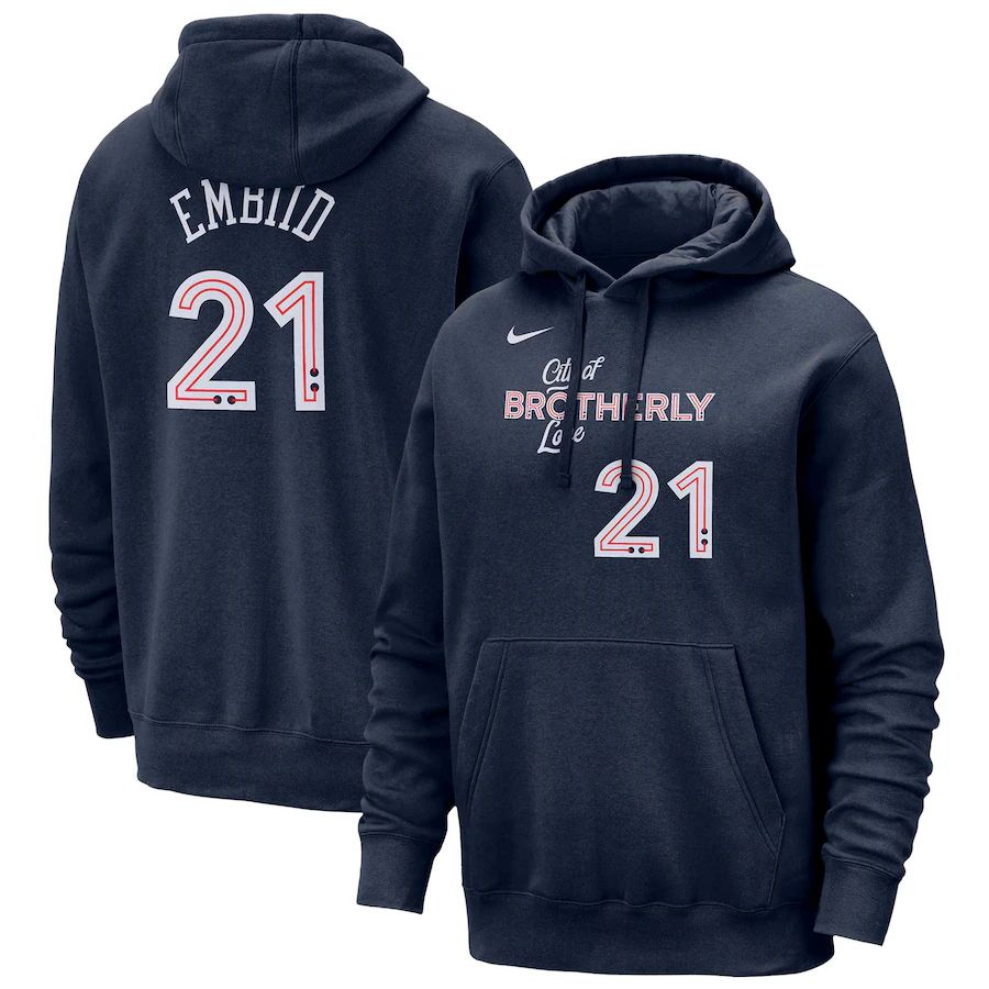 Men Philadelphia 76ers #21 Embiid Blue Nike Season city version Sweatshirts 23-24 NBA Jersey->charlotte hornets->NBA Jersey